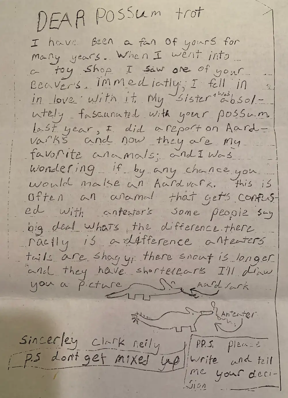 stuffed animal aardvark story