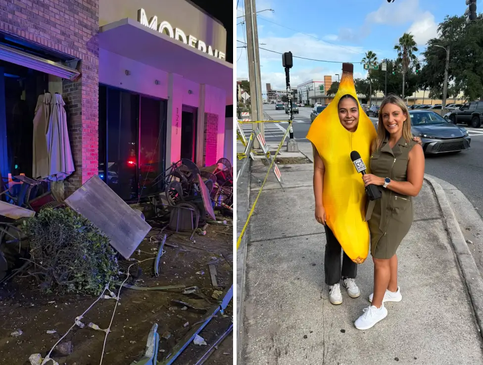 woman banana costume helps crash