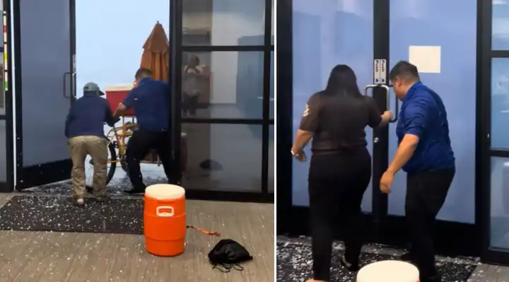 Bank Employees Refuse to Leave Local Vendor Out in the Storm, and Video Goes Viral