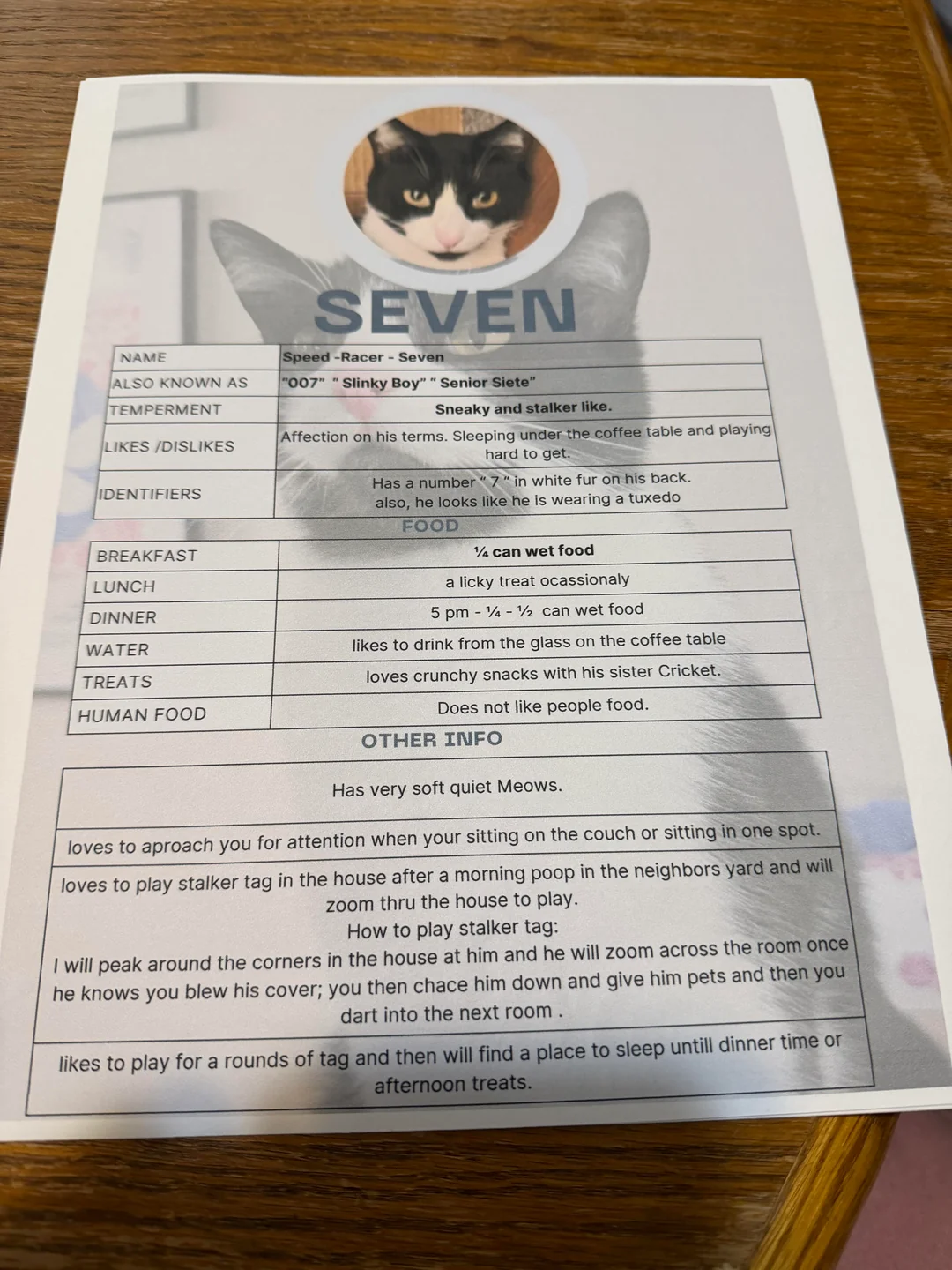 funny cat information sheets