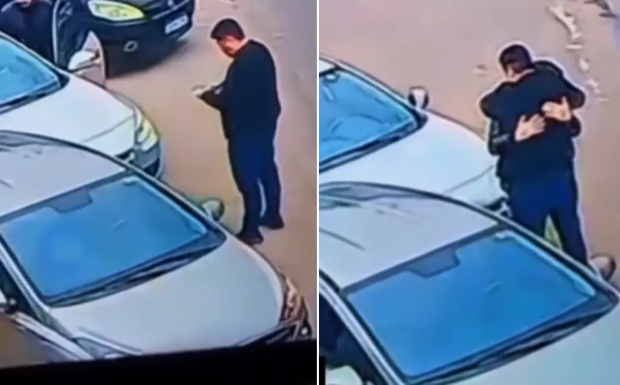 drivers hug after accident