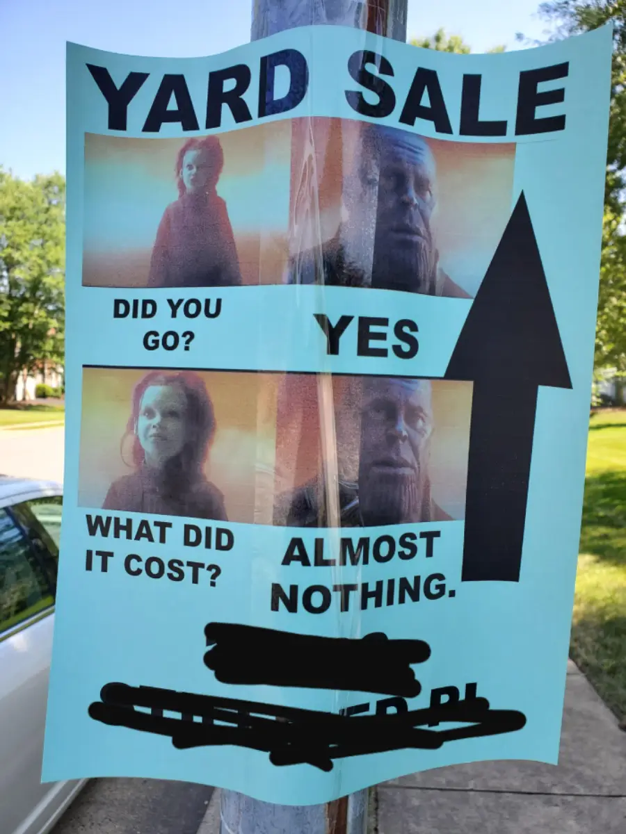 funny yard sale sign